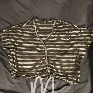 Striped Brown Button-Up Women's Top
